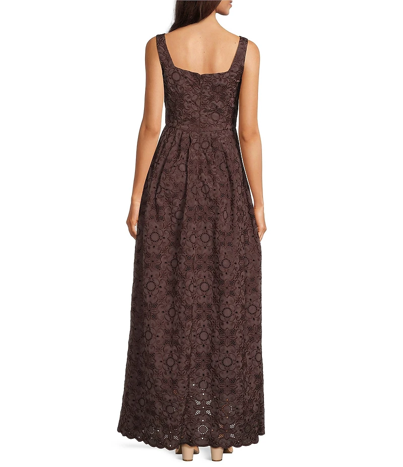 Alex Marie McKenzie Embroidery Square Neck Sleeveless Maxi Gown