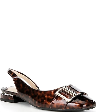 Alex Marie Mel Tortoise Patent Buckle Hardware Slingback Flats
