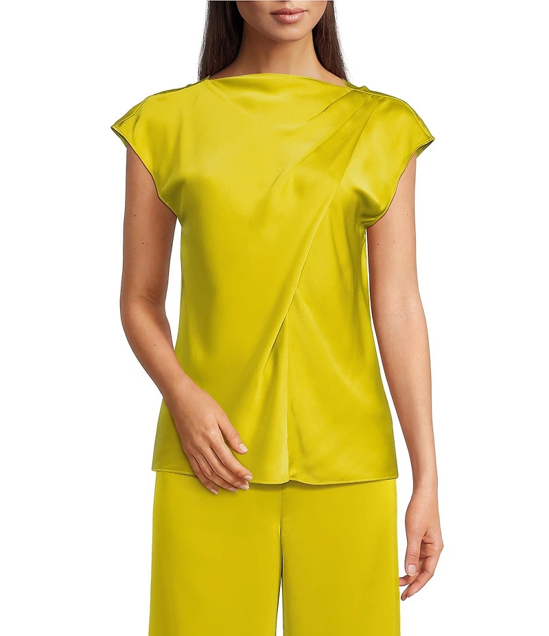 Alex Marie Miranda Satin Mock Neck Cap Sleeve Blouse