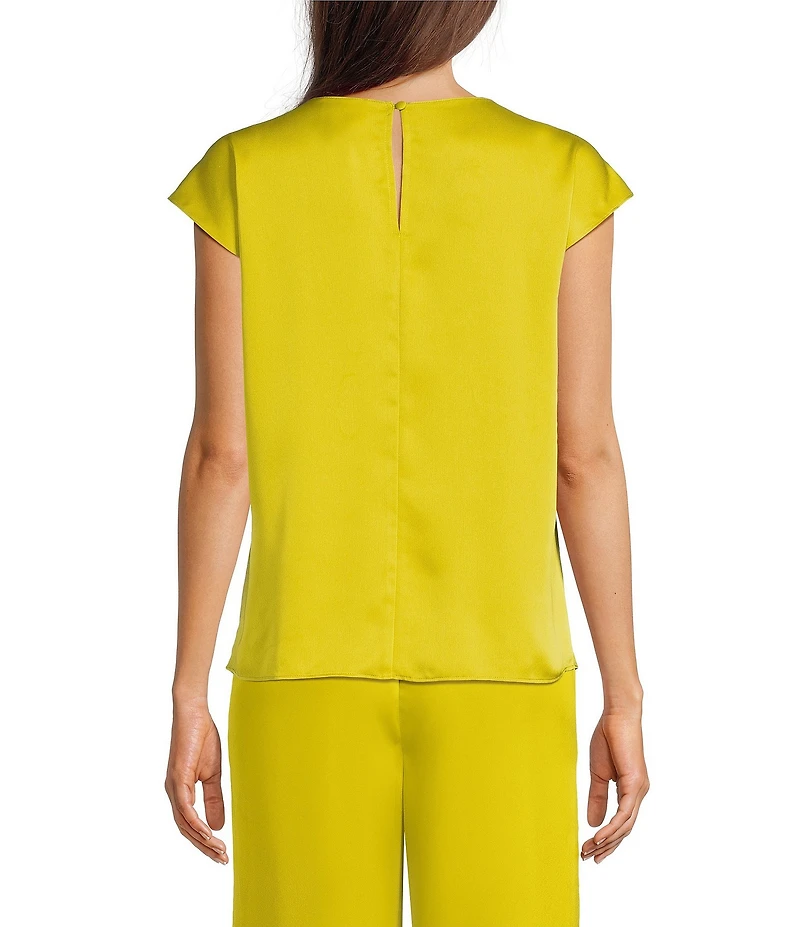 Alex Marie Miranda Satin Mock Neck Cap Sleeve Blouse