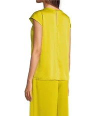Alex Marie Miranda Satin Mock Neck Cap Sleeve Blouse
