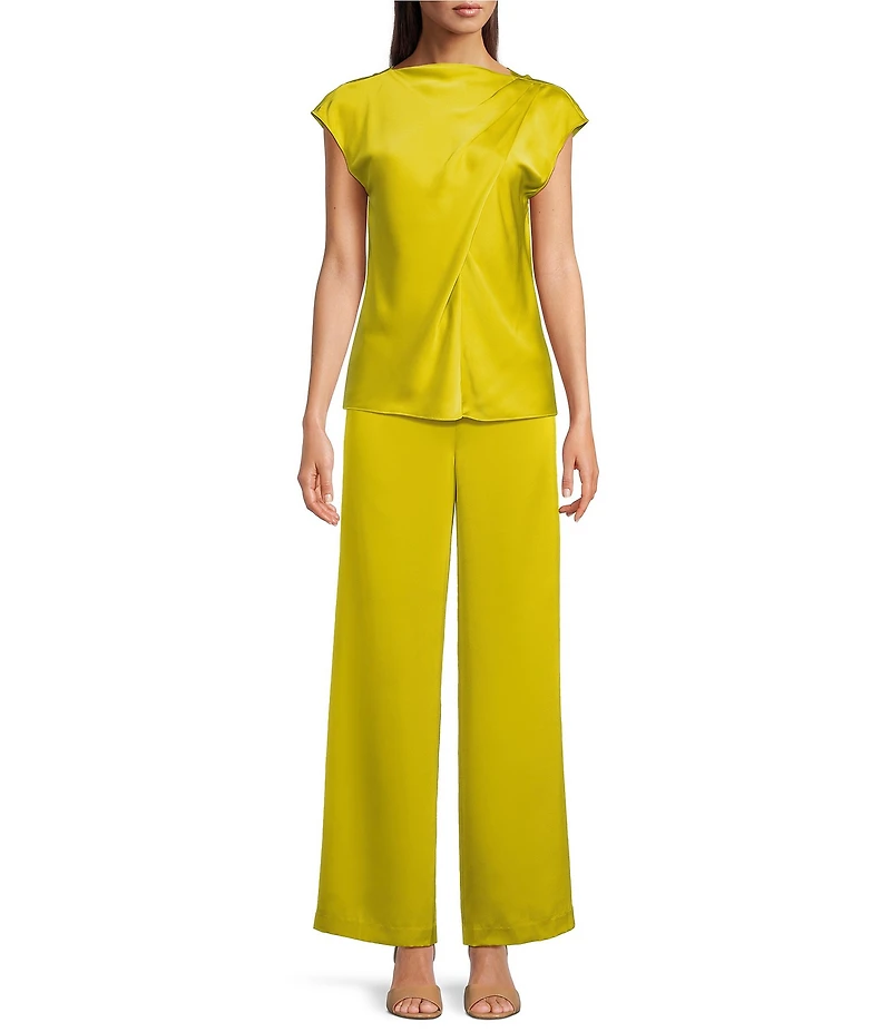 Alex Marie Miranda Satin Mock Neck Cap Sleeve Blouse