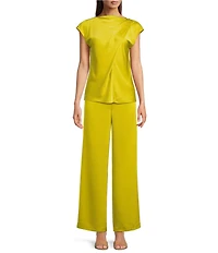 Alex Marie Miranda Satin Mock Neck Cap Sleeve Blouse