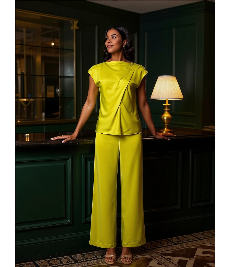 Alex Marie Miranda Satin Mock Neck Cap Sleeve Blouse