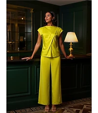 Alex Marie Miranda Satin Mock Neck Cap Sleeve Blouse
