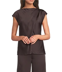 Alex Marie Miranda Satin Mock Neck Cap Sleeve Blouse