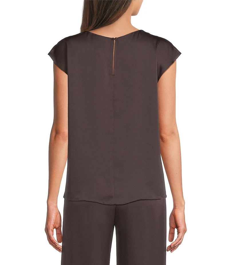 Alex Marie Miranda Satin Mock Neck Cap Sleeve Blouse
