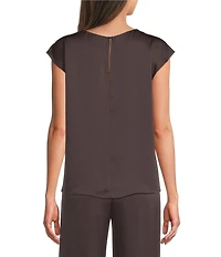 Alex Marie Miranda Satin Mock Neck Cap Sleeve Blouse