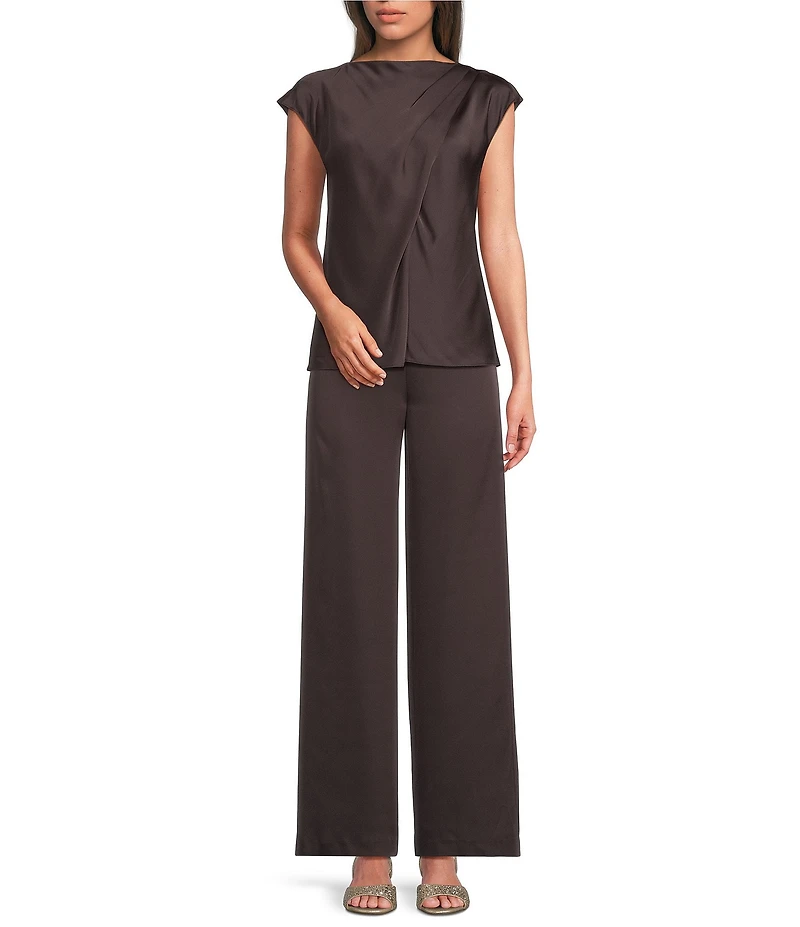 Alex Marie Miranda Satin Mock Neck Cap Sleeve Blouse