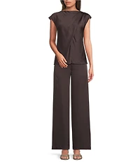 Alex Marie Miranda Satin Mock Neck Cap Sleeve Blouse