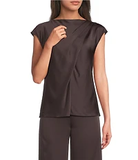 Alex Marie Miranda Satin Mock Neck Cap Sleeve Blouse