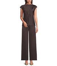 Alex Marie Miranda Satin Mock Neck Cap Sleeve Blouse