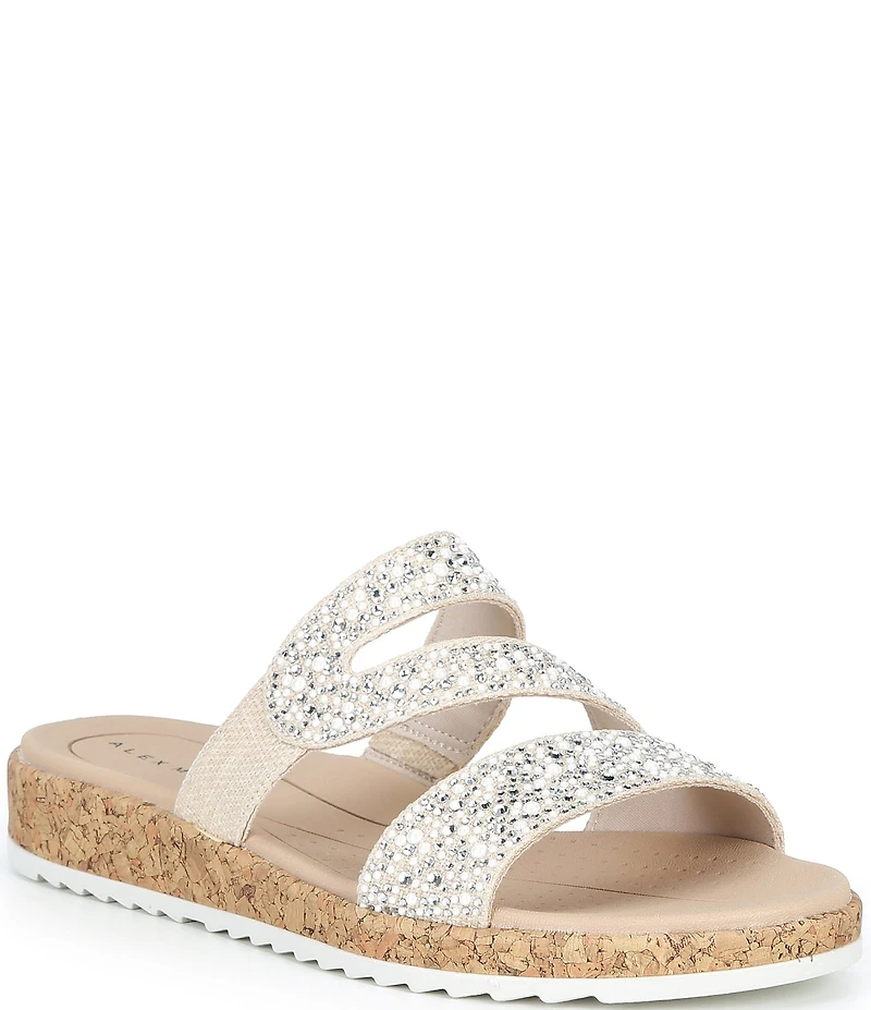 Alex Marie Missy Linen Pearl & Rhinestone Embellished Wedge Sandals