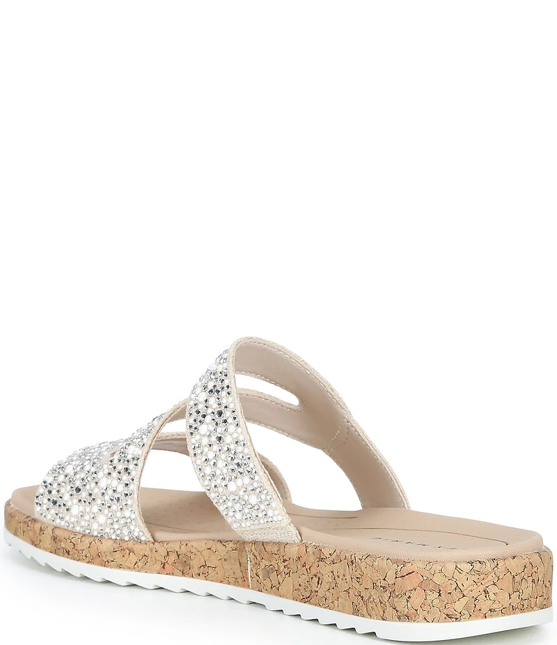 Alex Marie Missy Linen Pearl & Rhinestone Embellished Wedge Sandals
