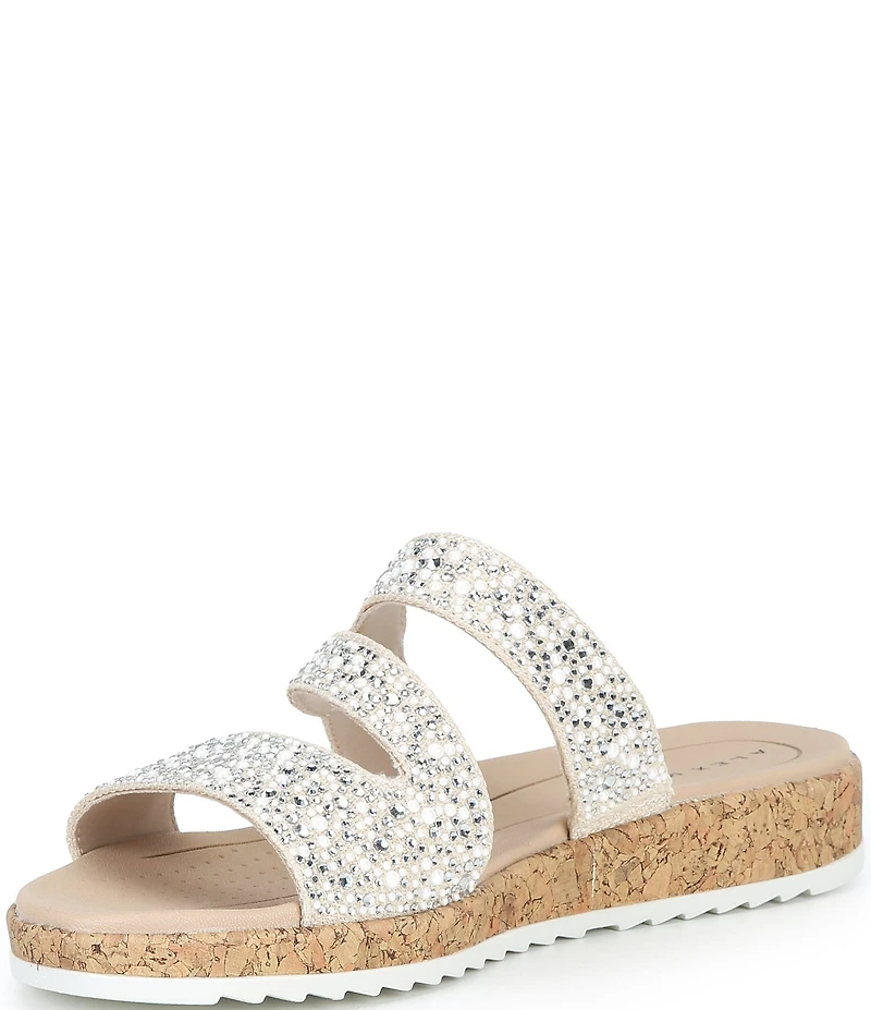 Alex Marie Missy Linen Pearl & Rhinestone Embellished Wedge Sandals