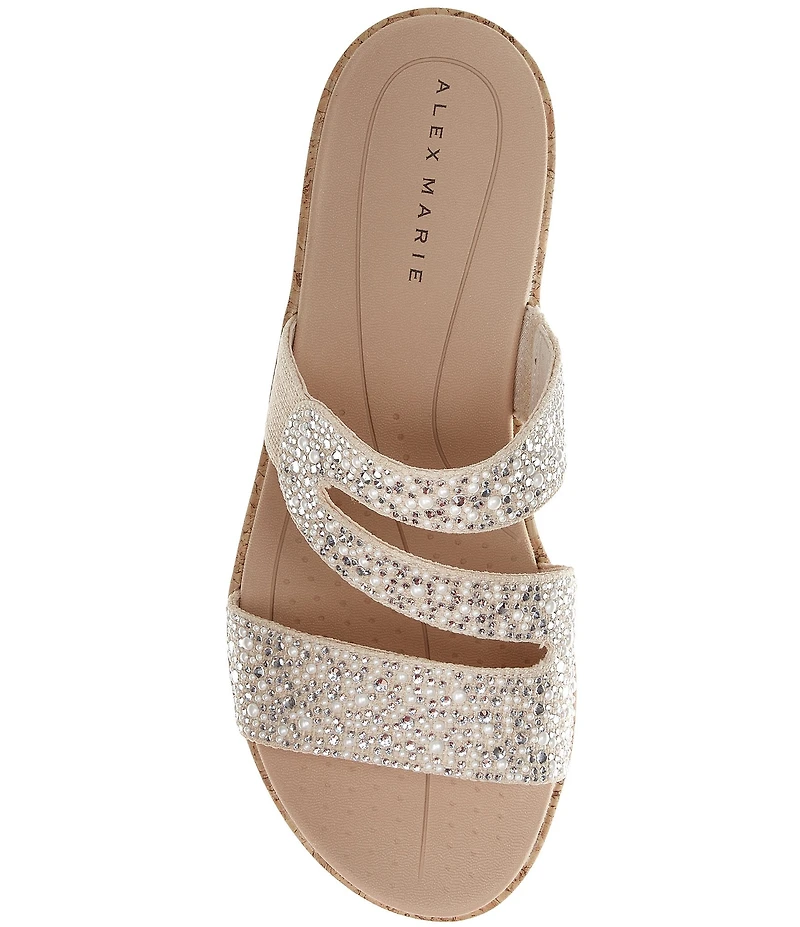 Alex Marie Missy Linen Pearl & Rhinestone Embellished Wedge Sandals