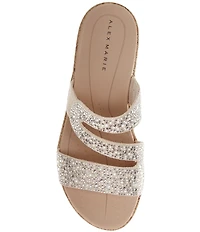 Alex Marie Missy Linen Pearl & Rhinestone Embellished Wedge Sandals