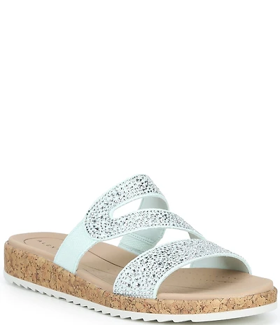 Alex Marie Missy Linen Rhinestone Embellished Wedge Sandals