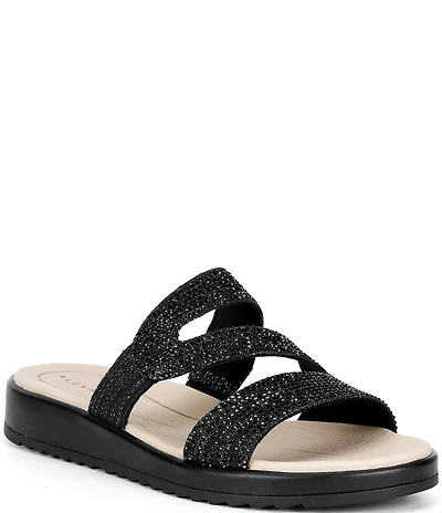 Alex Marie Missy Shimmer Rhinestone Embellished Wedge Sandals