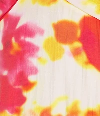 Alex Marie Monroe Abstract Floral Short Puff Sleeve Sweetheart Halter Tie Neck A-Line Midi Dress