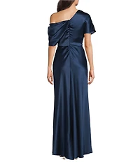 Alex Marie Nancy Satin One Shoulder Short Sleeve Maxi Gown