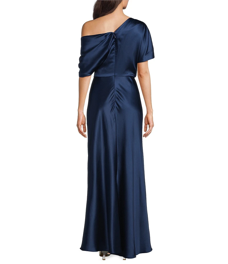 Alex Marie Nancy Stretch Satin One Shoulder Short Sleeve Gown