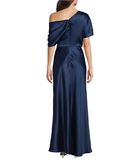 Alex Marie Nancy Stretch Satin One Shoulder Short Sleeve Gown