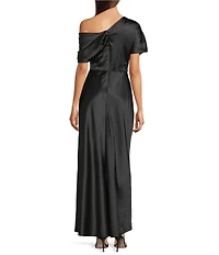 Alex Marie Nancy Stretch Satin One Shoulder Short Sleeve Gown