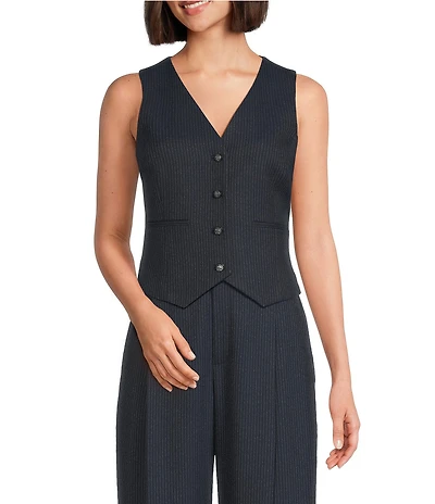 Alex Marie Nessa Novelty Stripe Suiting V-Neck Sleeveless Vest