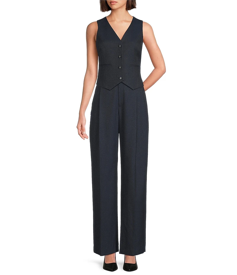 Alex Marie Nessa Novelty Stripe Suiting V-Neck Sleeveless Vest