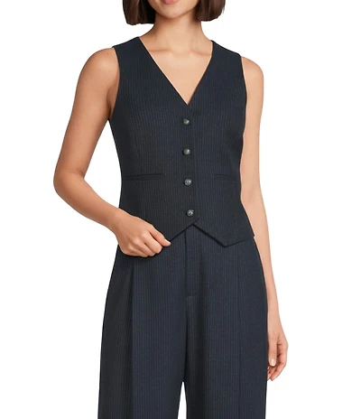 Alex Marie Nessa Novelty Stripe Suiting V-Neck Sleeveless Vest