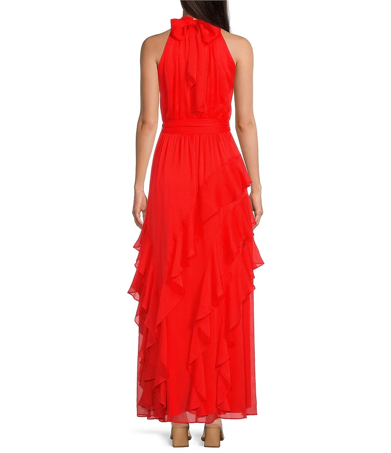 Alex Marie Nina Chiffon Halter Sleeveless Tiered A-Line Dress