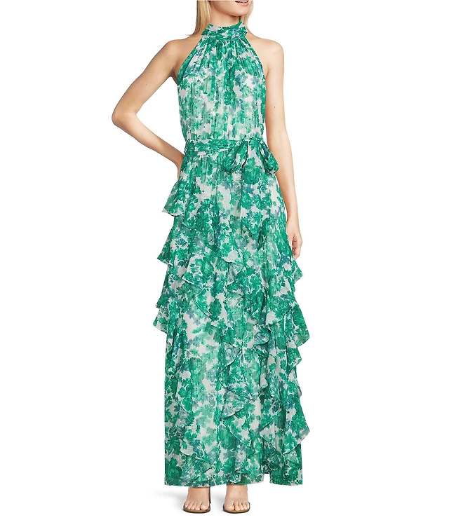 slim fit dress slacks Poppy Chiffon Floral Print Dress