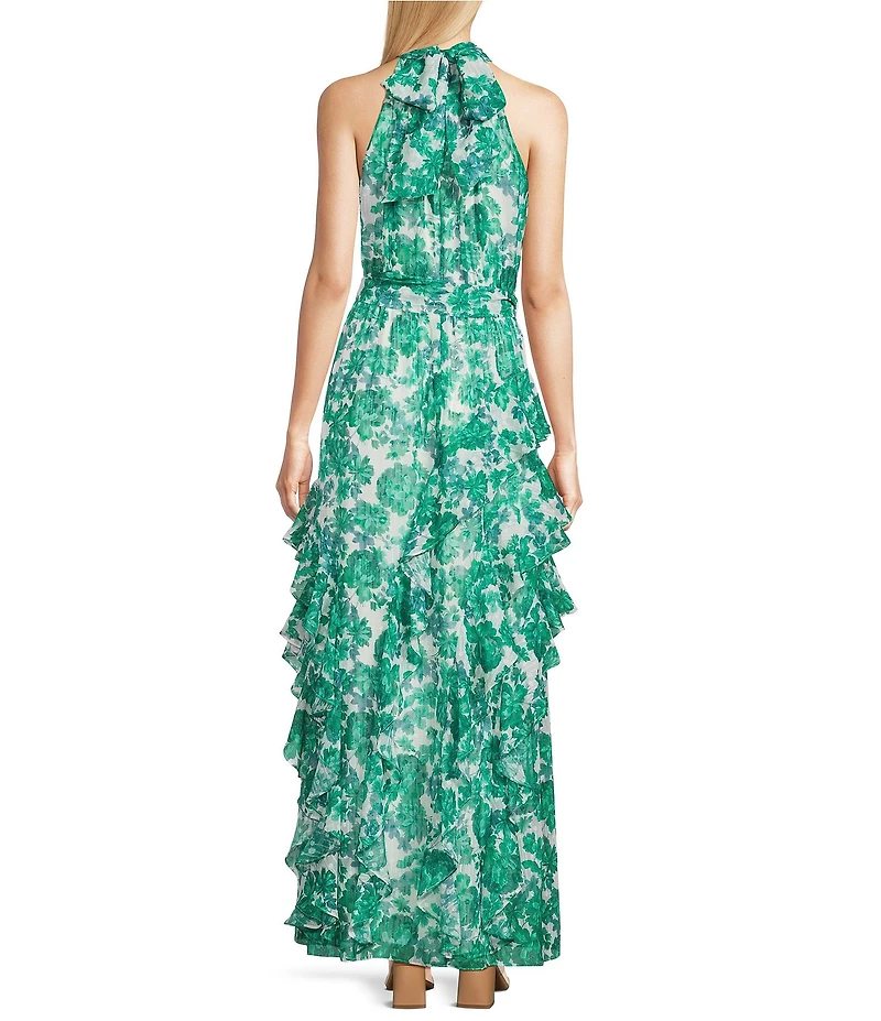 Alex Marie Nina Floral Chiffon Halter Neck Sleeveless Tiered A-Line Dress