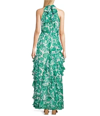 Alex Marie Nina Floral Chiffon Halter Neck Sleeveless Tiered A-Line Dress