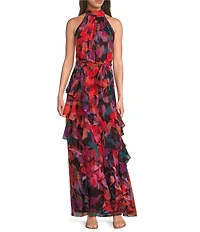 Alex Marie Nina Floral Halter Sleeveless A-Line Maxi Dress