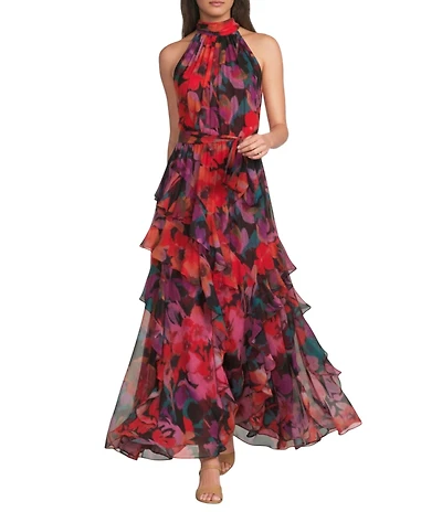 Alex Marie Nina Floral Halter Sleeveless A-Line Maxi Dress