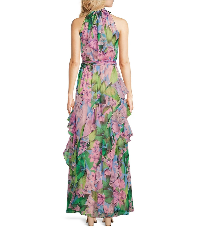 Alex Marie Nina Wisteria Chiffon Halter Neck Sleeveless Tiered A-Line Dress