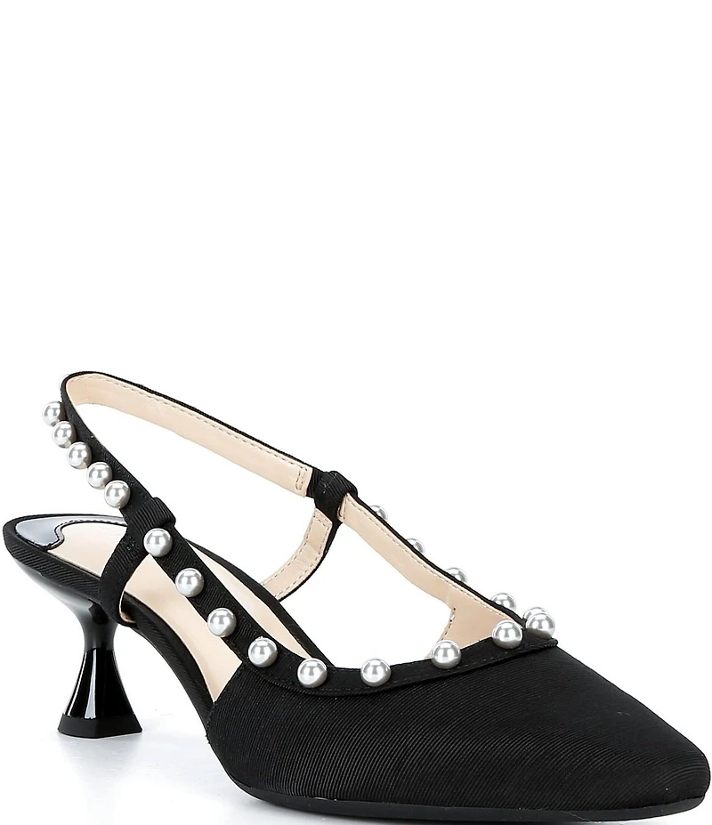 Alex Marie Odette Faille Pearl Studded Slingback Pumps