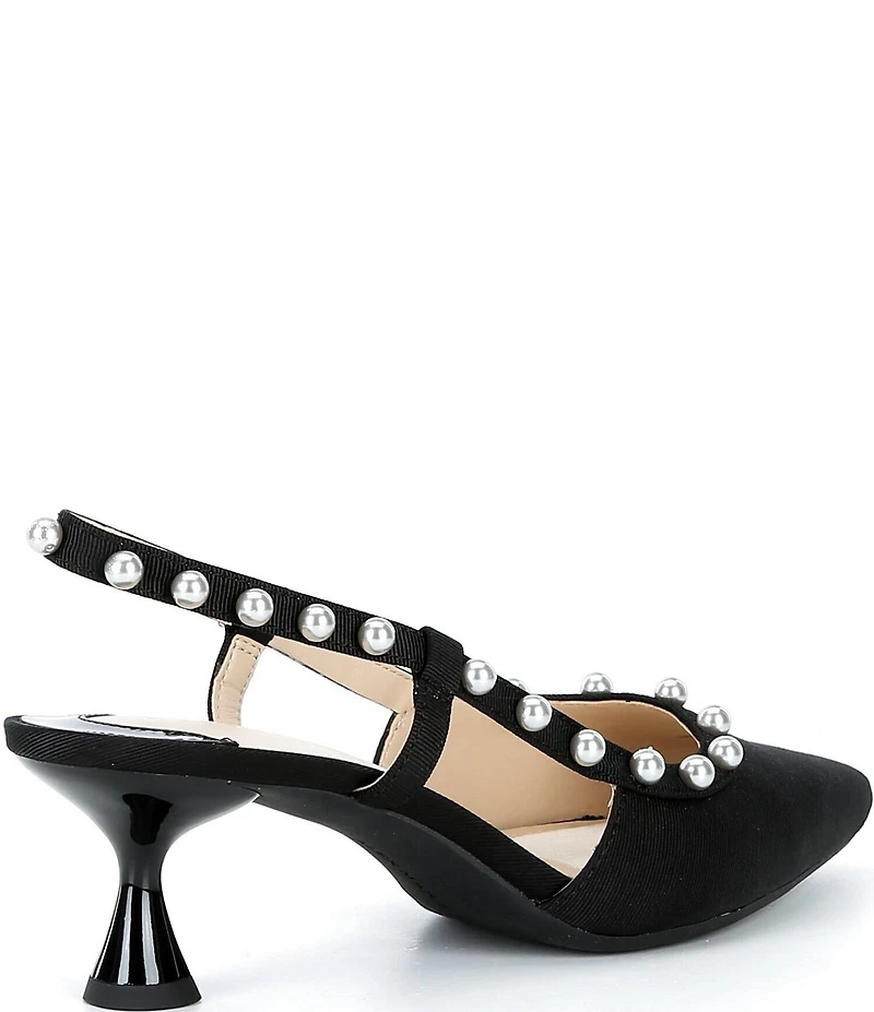 Alex Marie Odette Faille Pearl Studded Slingback Pumps