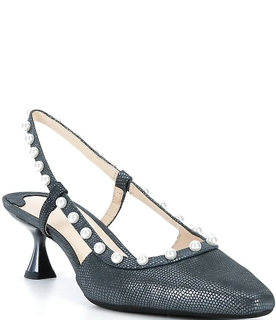 Alex Marie Odette Lizard Embossed Pearl Studded Slingback Pumps
