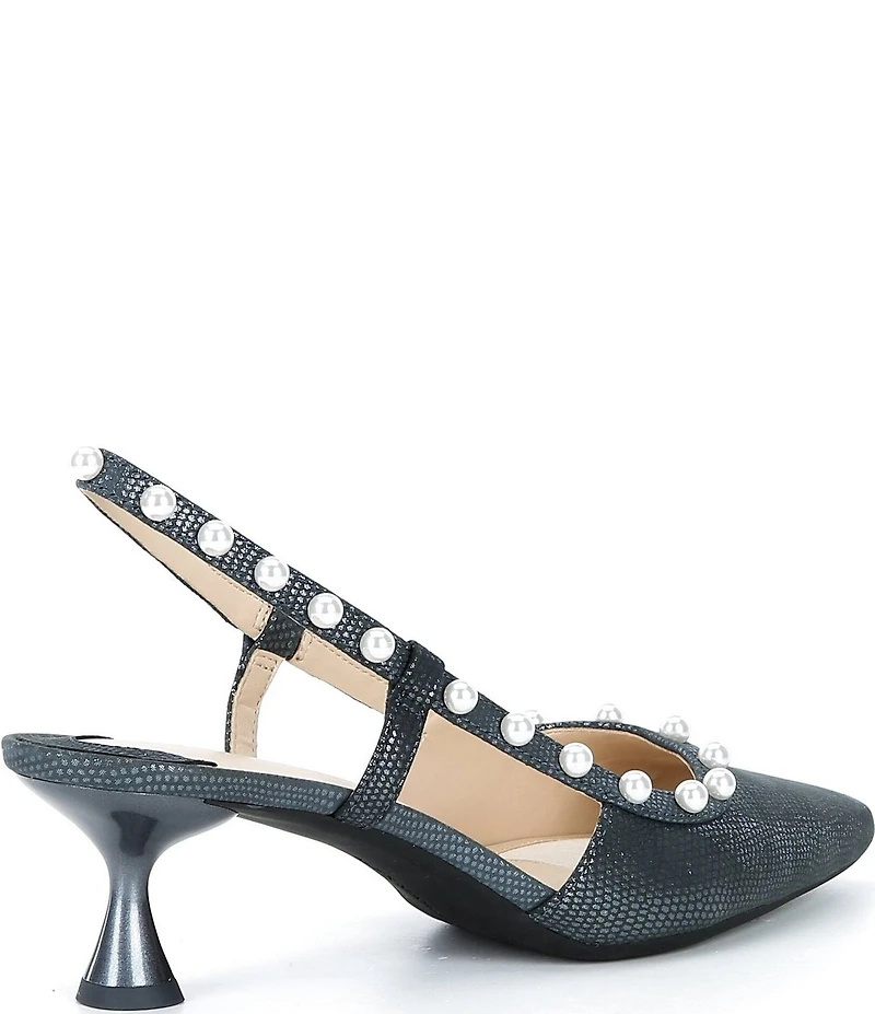 Alex Marie Odette Lizard Embossed Pearl Studded Slingback Pumps