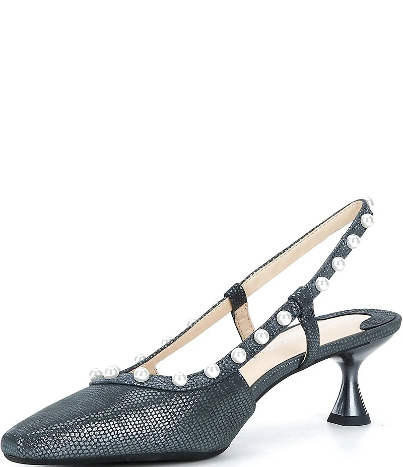 Alex Marie Odette Lizard Embossed Pearl Studded Slingback Pumps