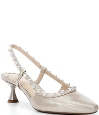 Alex Marie Odette Lizard Embossed Pearl Studded Slingback Pumps