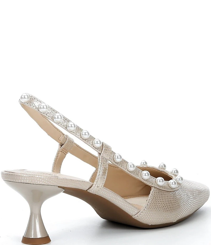 Alex Marie Odette Lizard Embossed Pearl Studded Slingback Pumps