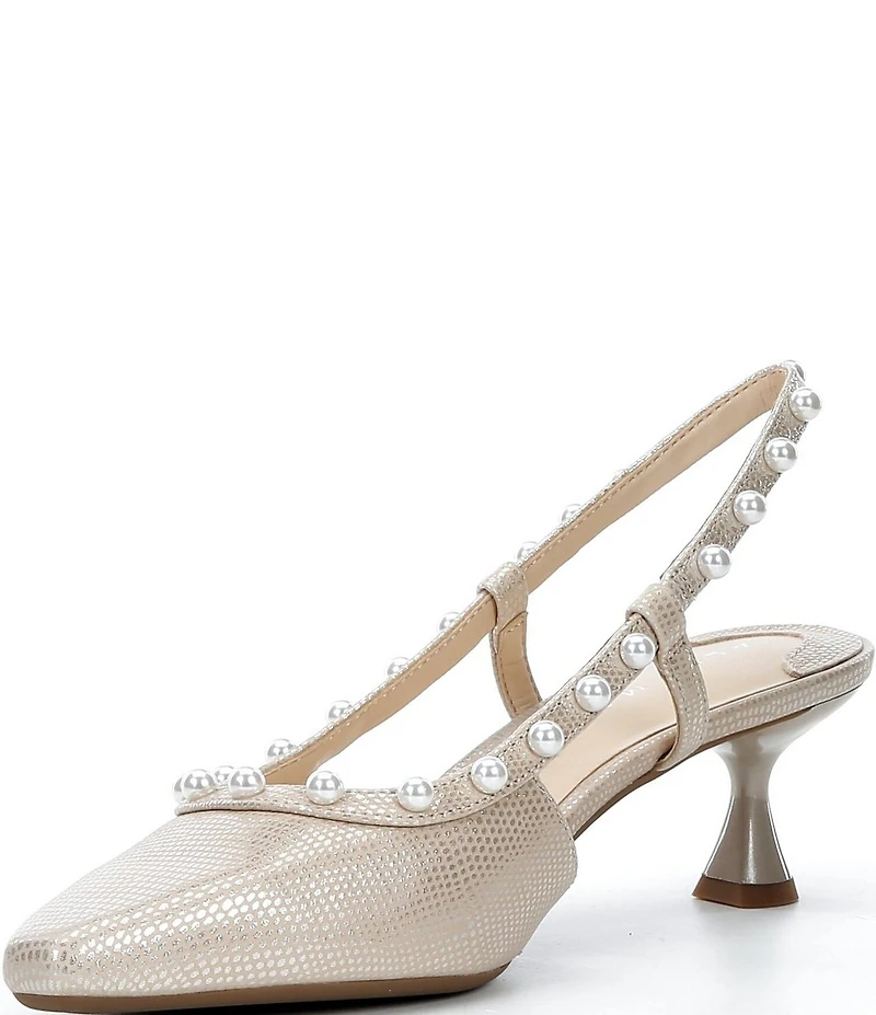 Alex Marie Odette Lizard Embossed Pearl Studded Slingback Pumps