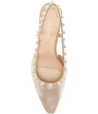 Alex Marie Odette Lizard Embossed Pearl Studded Slingback Pumps