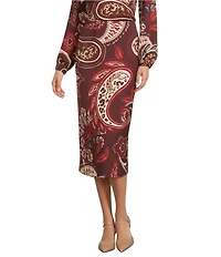 Alex Marie Olivia Coordinating Printed Paisley Satin Midi Pencil Skirt