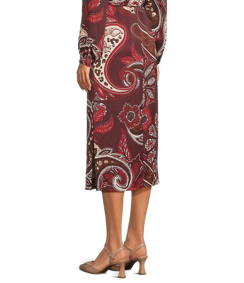 Alex Marie Olivia Coordinating Printed Paisley Satin Midi Pencil Skirt