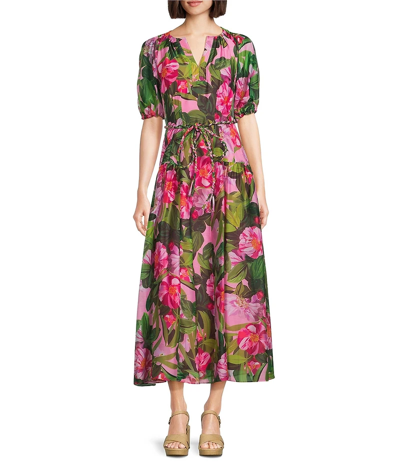 Alex Marie Paulina Floral Short Sleeve Printed Organza Maxi Dress